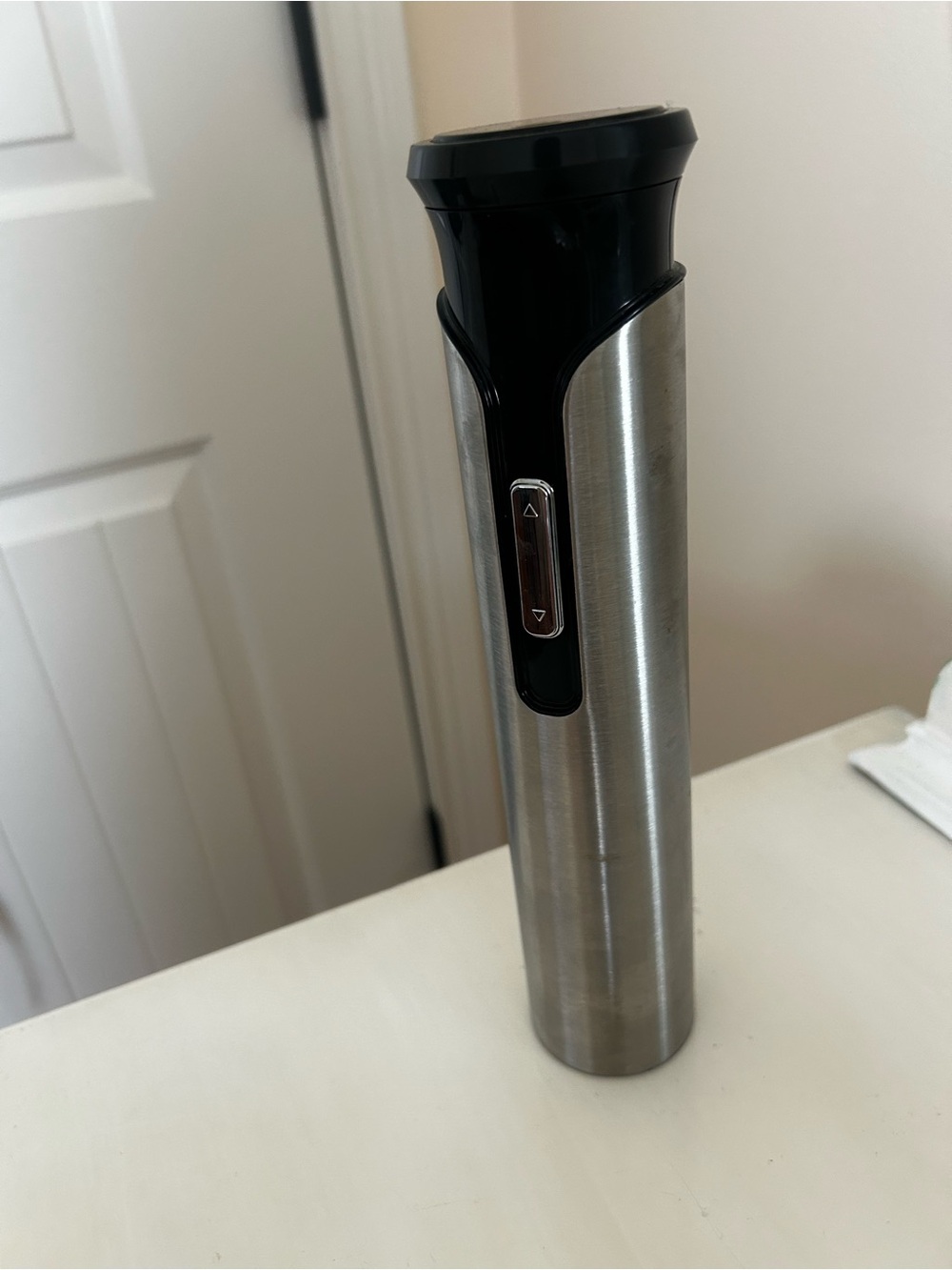 Electric Stainless Steel Wine Opener with Black Top